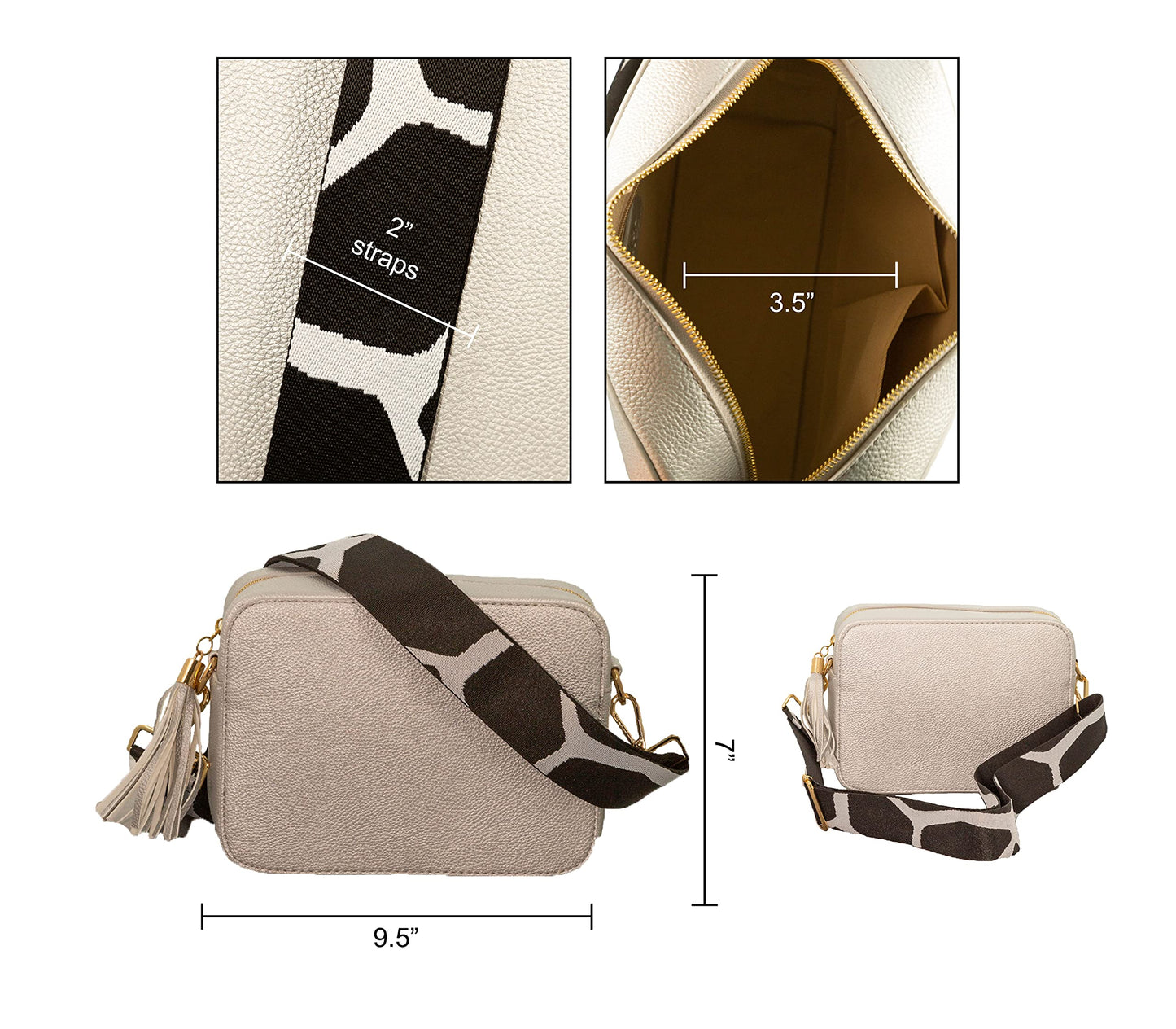 Pinafore Pebble Vegan Leather Crossbody Fashion Shoulder Bag with Adjustable Guitar Strap