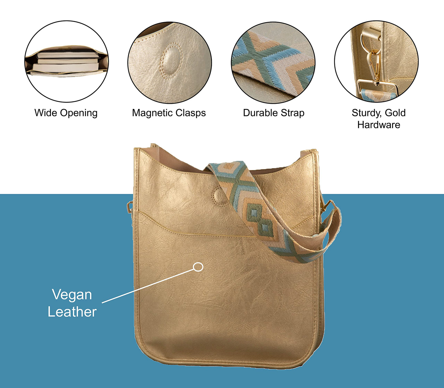 In 7 Colors Vegan Leather Crossbody Shoulder Bag Purse w/ Adjustable Guitar Strap