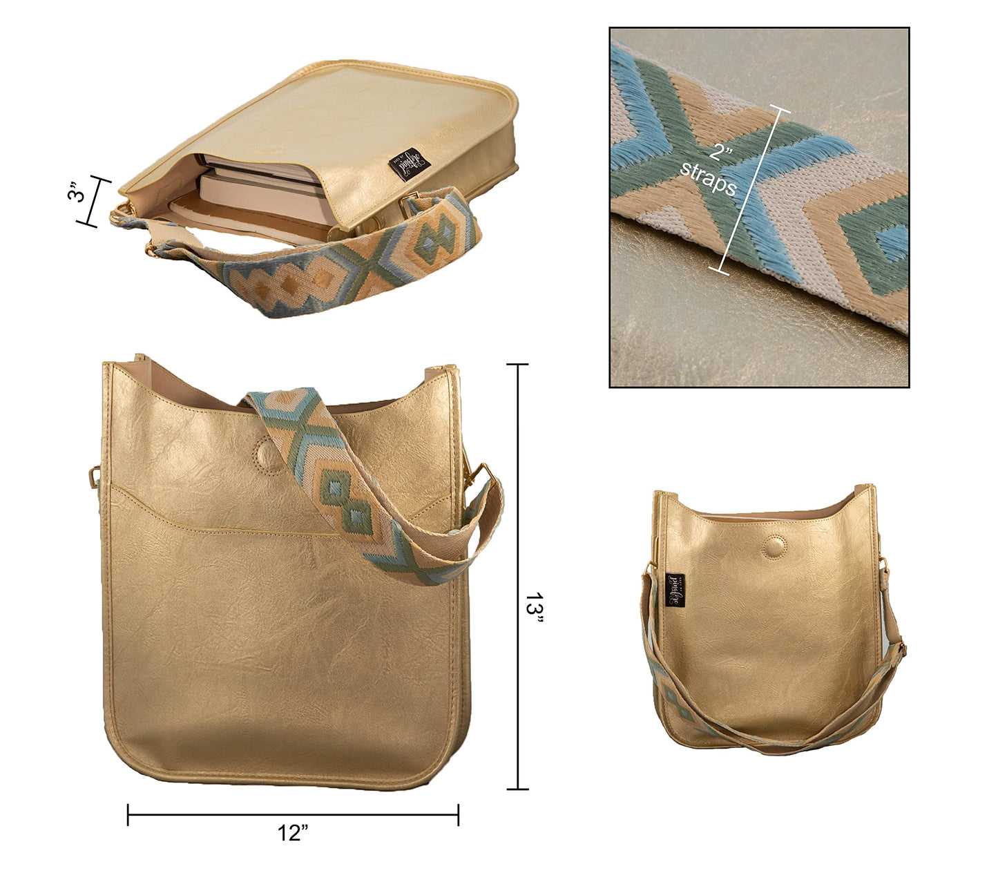 In 7 Colors Vegan Leather Crossbody Shoulder Bag Purse w/ Adjustable Guitar Strap
