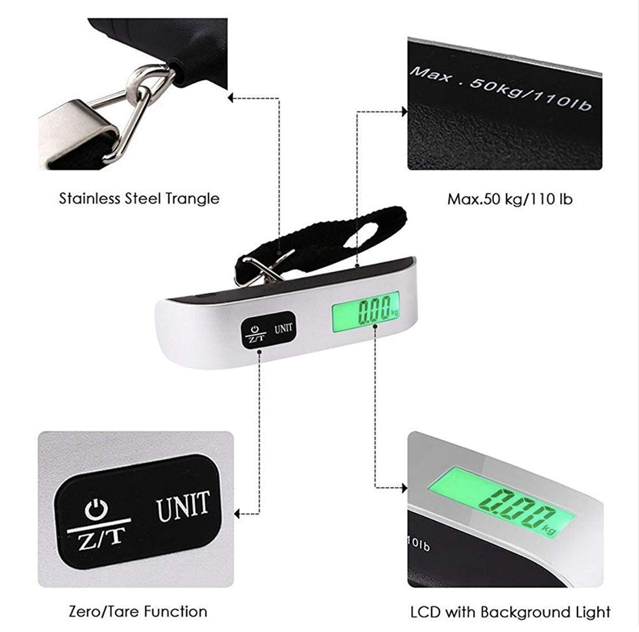 Luggage Scale, KZ 110lb/50kg Hanging Luggage Weight Scale for Travel (silver)