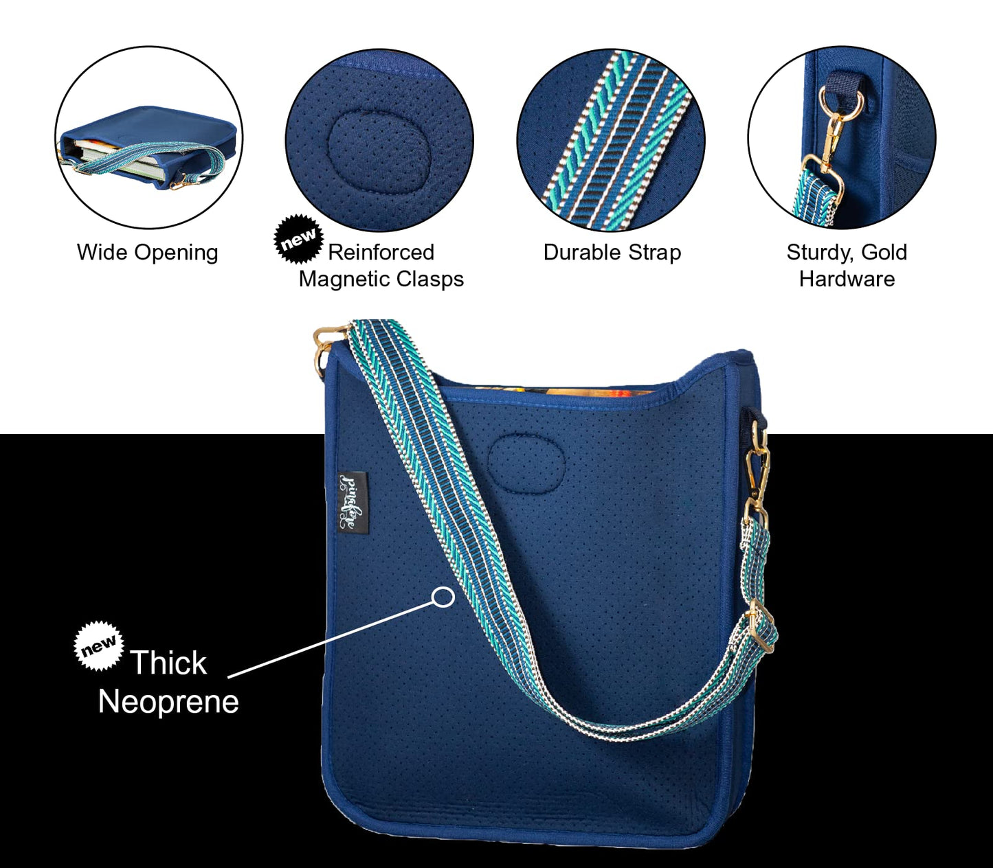 Pinafore Crossbody Neoprene Messenger Bag with Adjustable Guitar Strap
