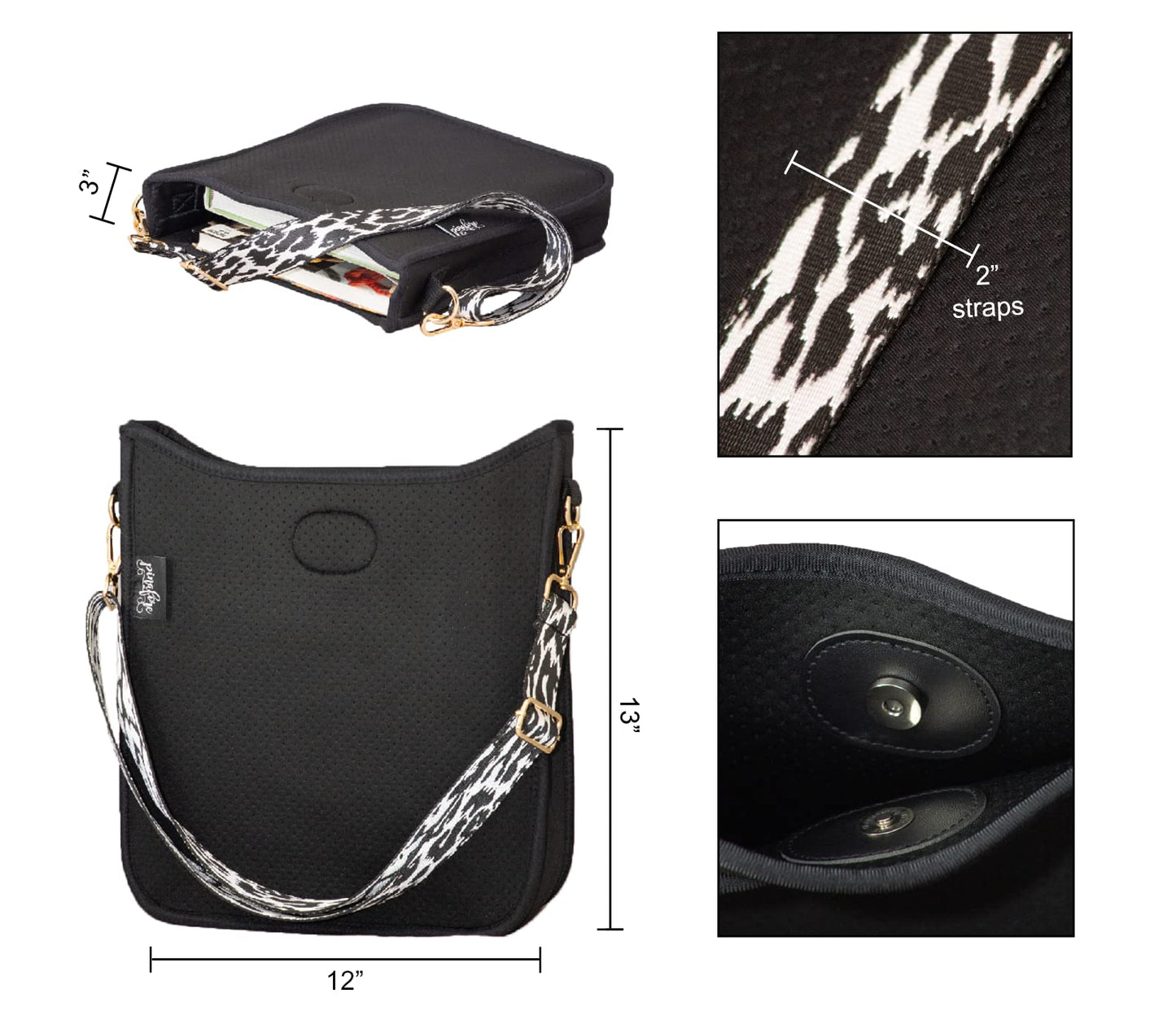 Pinafore Crossbody Neoprene Messenger Bag with Adjustable Guitar Strap