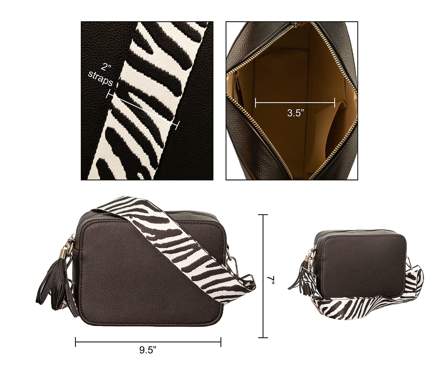 Pinafore Pebble Vegan Leather Crossbody Fashion Shoulder Bag with Adjustable Guitar Strap