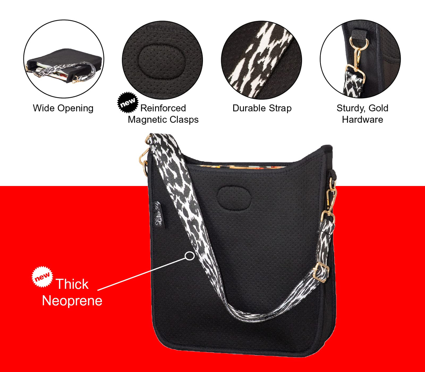 Pinafore Crossbody Neoprene Messenger Bag with Adjustable Guitar Strap