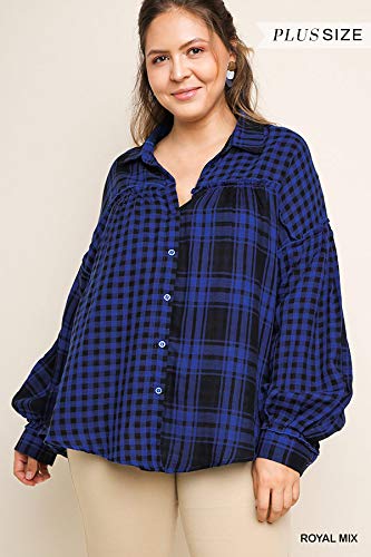 Umgee Women's Plaid & Checkered Light Weight Button Up Tunic Top