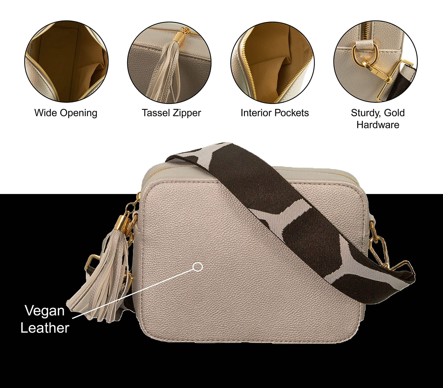 Pinafore Pebble Vegan Leather Crossbody Fashion Shoulder Bag with Adjustable Guitar Strap