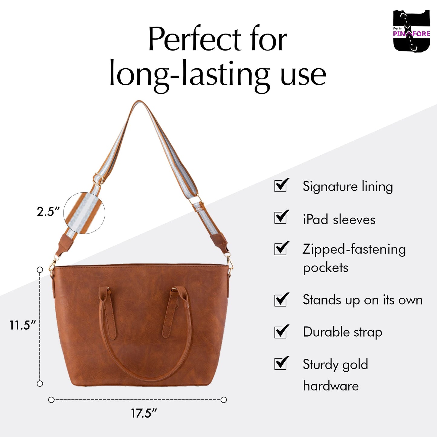 Pinafore Large Vegan Leather Tote & Computer Bag with Adjustable Crossbody Guitar Strap
