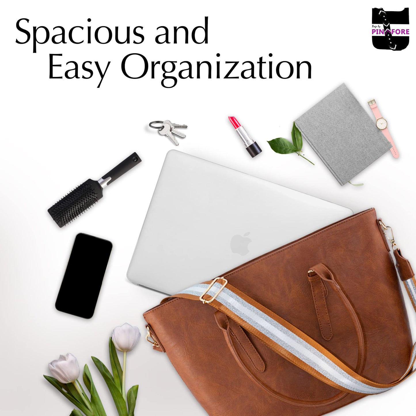 Pinafore Large Vegan Leather Tote & Computer Bag with Adjustable Crossbody Guitar Strap