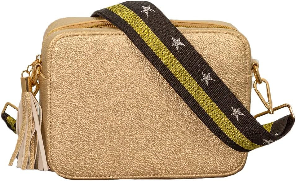 Pinafore Pebble Vegan Leather Crossbody Fashion Shoulder Bag with Adjustable Guitar Strap