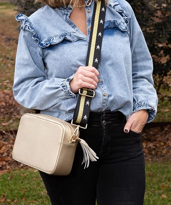 Pinafore Pebble Vegan Leather Crossbody Fashion Shoulder Bag with Adjustable Guitar Strap