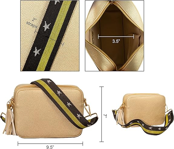 Pinafore Pebble Vegan Leather Crossbody Fashion Shoulder Bag with Adjustable Guitar Strap