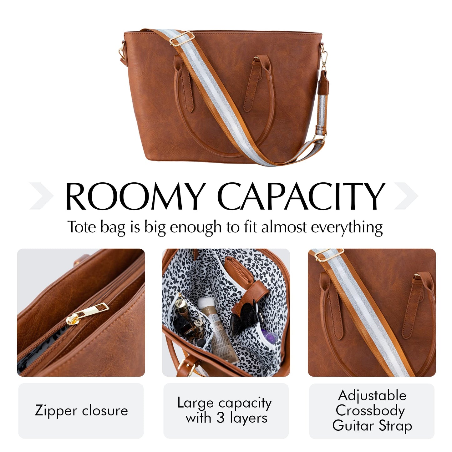 Pinafore Large Vegan Leather Tote & Computer Bag with Adjustable Crossbody Guitar Strap